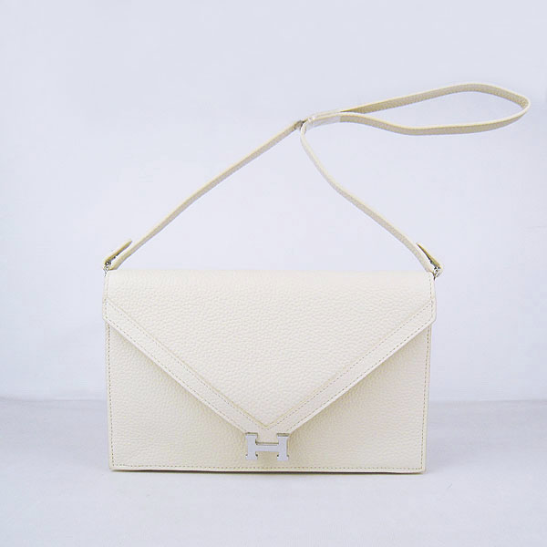 7A Hermes Togo Leather Messenger Bag Off-White With Silver Hardware H021 Replica - Click Image to Close